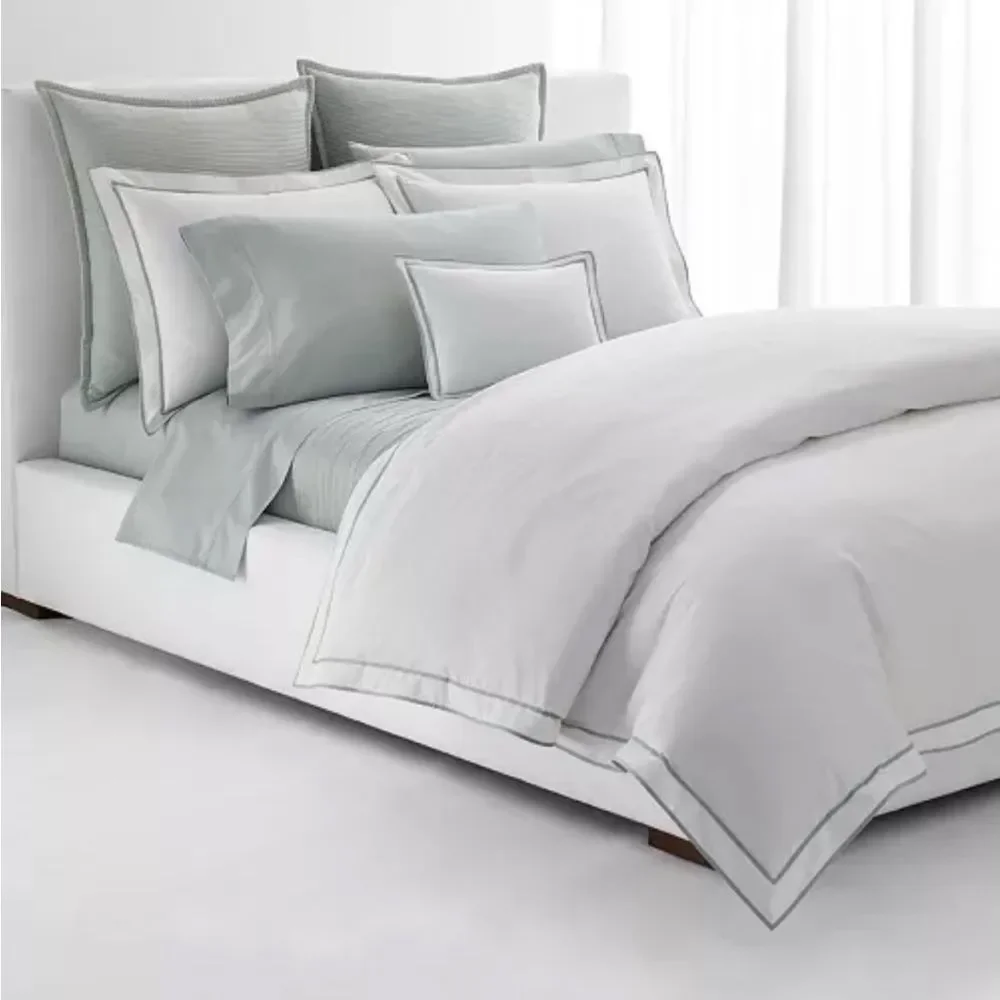 Lauren Ralph Lauren Spencer Sateen Border White Sage King Duvet Cover, NWT
